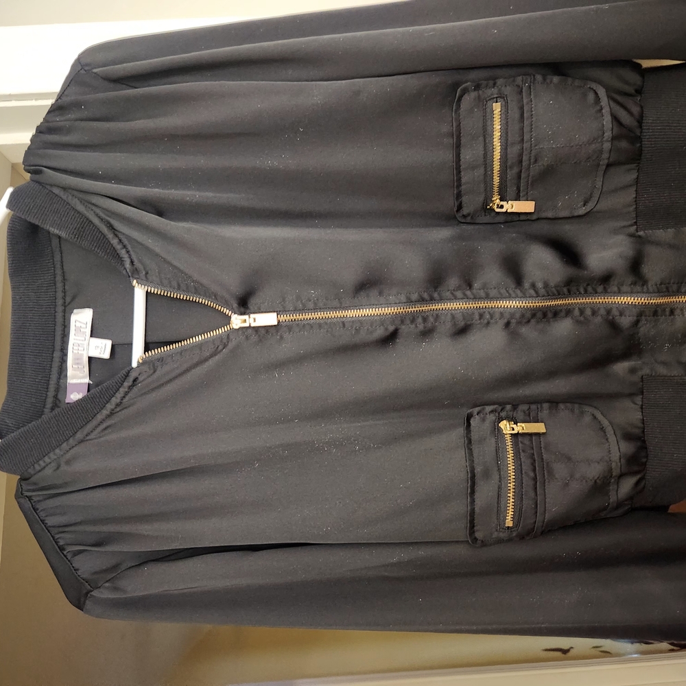 Black Bomber Jacket with Gold Zippers
